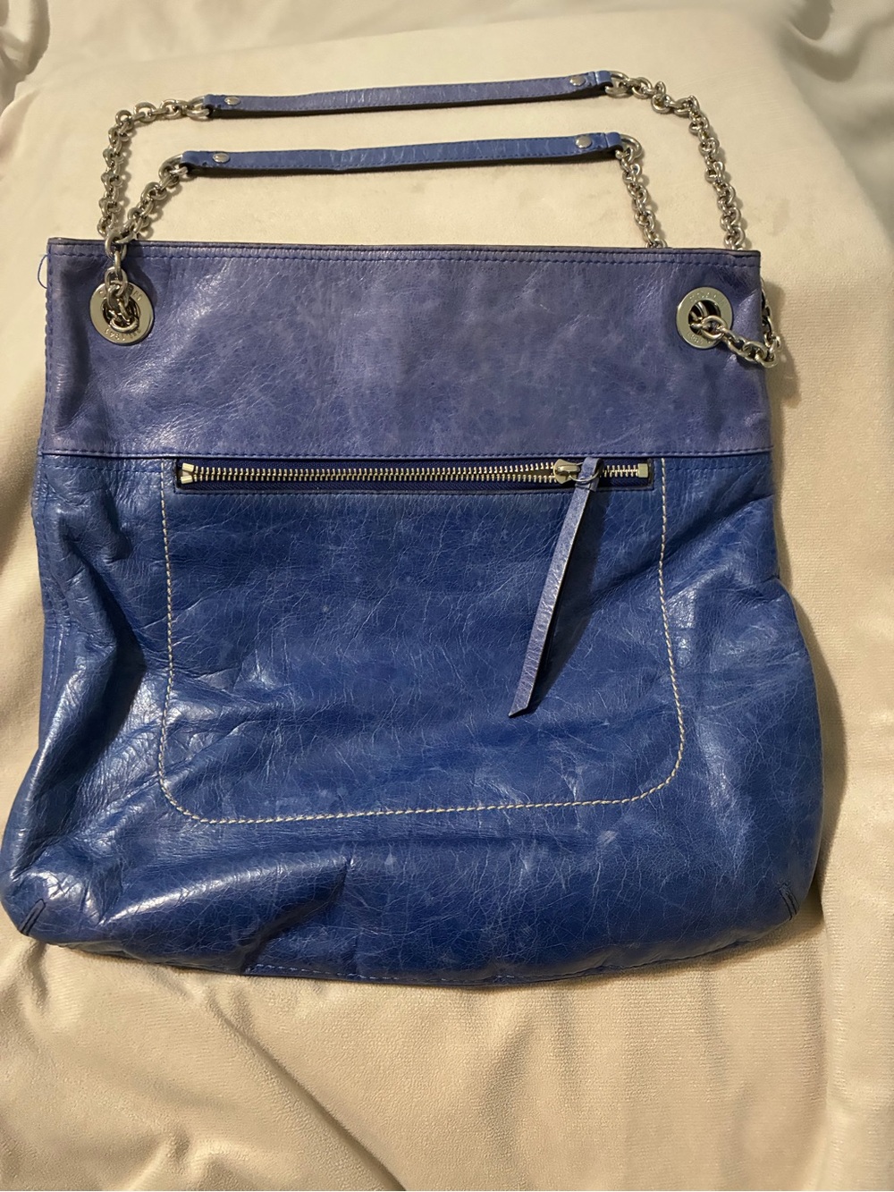 Coach Blue Leather Chain-Strap Satchel